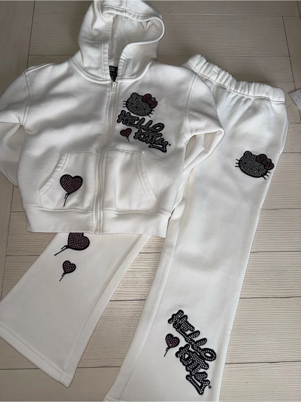 Forever 21 White Hello Kitty Crystal-Accent Hoodie & Pants Set